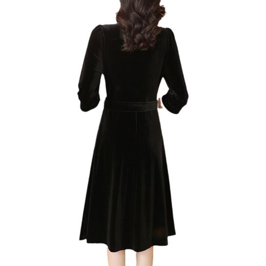 秋季新款，时尚复古优雅中长裙法式名媛风金丝绒黑色连衣裙AHM-ymy5290 商品图4