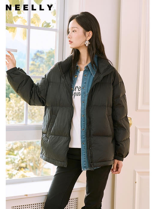 NEELLY纳俪85白鹅绒立领短款羽绒服2023冬季新款时尚休闲加厚外套N23124L03342 商品图1