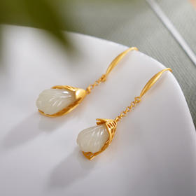 子佩集S925银【玉兰沁心】和田玉耳环【WSC7600】镀金2309