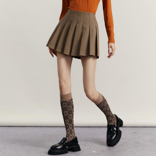 谜底格子短裤女2023冬季新品复古文艺百搭宽松格纹裙裤234MK1481 商品图1