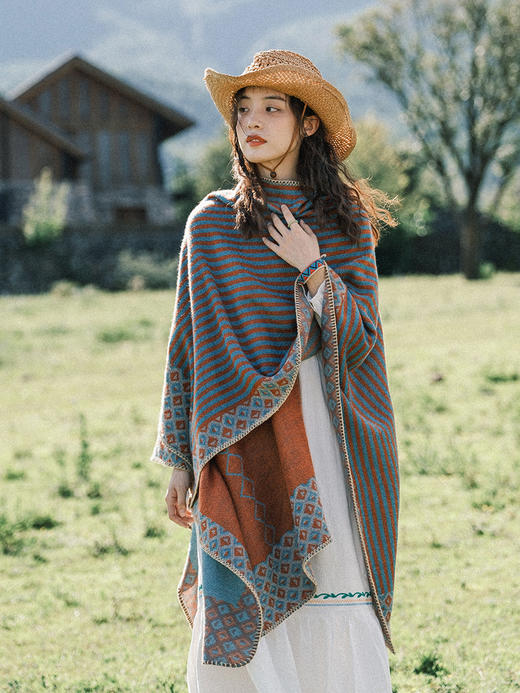 青海西藏茶卡盐湖旅游，大开叉披肩民族风加厚披风HJ-001 商品图3