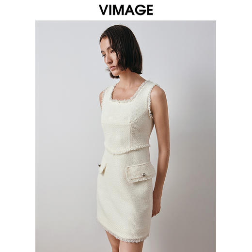 VIMAGE纬漫纪冬季新款气质小香风通勤收腰显瘦无袖连衣裙V2007624 商品图2