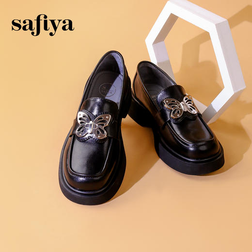 Safiya/索菲娅2023秋冬新品 甜酷蝴蝶复古圆头JK厚底粗跟乐福鞋SF33112041 商品图1