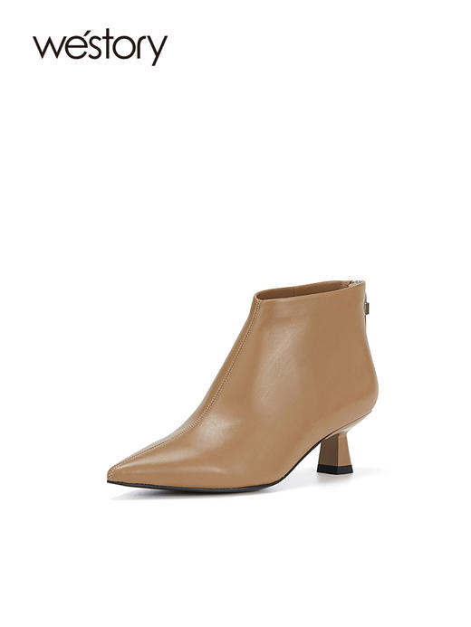 westory秋冬季复古小跟尖头女单靴马丁靴显脚小及脚踝W23DS83211 商品图3