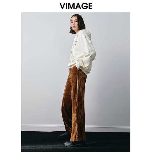 VIMAGE纬漫纪秋季新款高腰休闲简约显瘦直筒时尚百搭裤子V2005617 商品图2