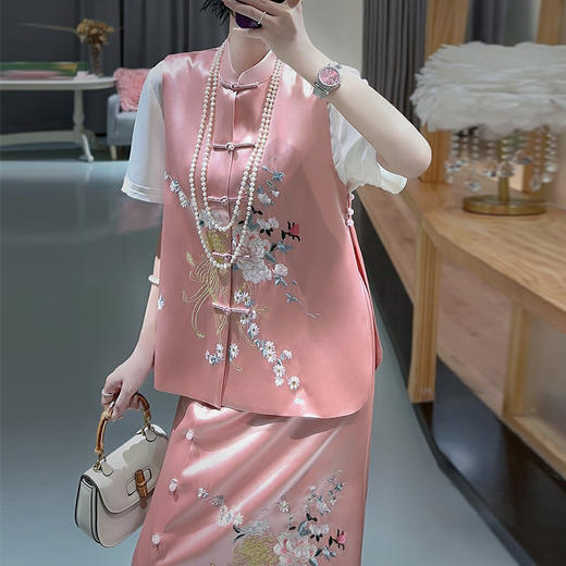 KDS-2306醋酸马甲+半裙中式国风两件套套装中国风刺绣南油女装秋 商品图2