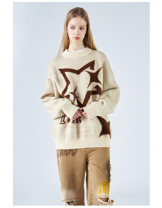 2305-GKRK 23年秋冬新品海马毛五角星撞色圆领针织毛衣 商品图9