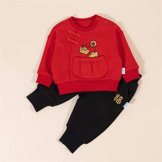 贝贝怡童装秋冬新款男童加绒卫衣束脚裤两件套保暖喜庆拜年服套装233T2633 商品图5