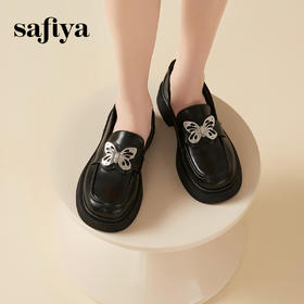 Safiya/索菲娅2023秋冬新品 甜酷蝴蝶复古圆头JK厚底粗跟乐福鞋SF33112041