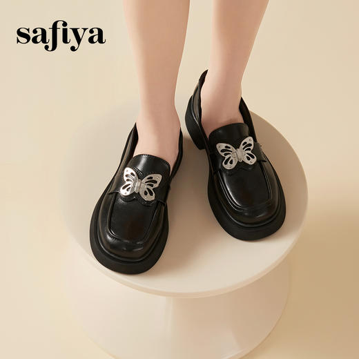 Safiya/索菲娅2023秋冬新品 甜酷蝴蝶复古圆头JK厚底粗跟乐福鞋SF33112041 商品图0