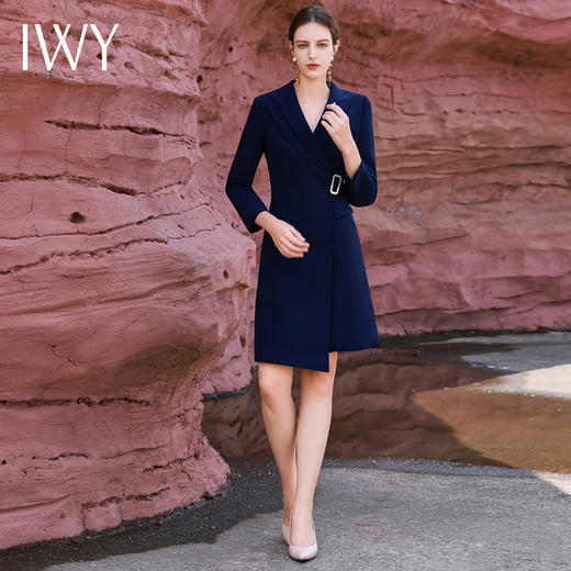 IWY/高端藏青色西装连衣裙秋季新款女士修身裙OL通勤职业装工作服Q13307 商品图3