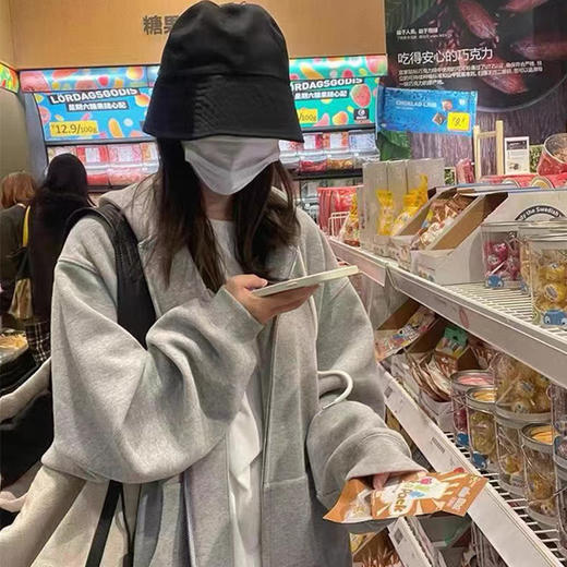 【ins潮时尚拉链设计！加绒保暖】卫衣春秋连帽开衫百搭女大码学生休闲宽松显瘦ins潮拉链加绒外套 商品图1