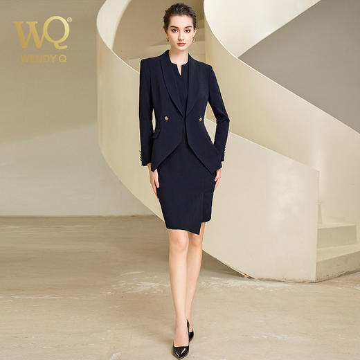 秋季新品高端藏青色西装连衣裙套装 商品图3