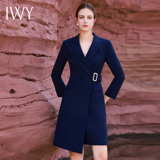 IWY/高端藏青色西装连衣裙秋季新款女士修身裙OL通勤职业装工作服Q13307 商品图0