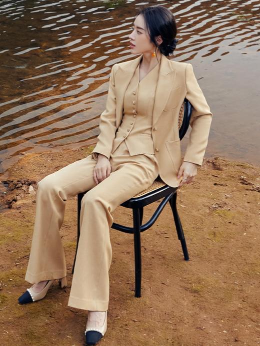 秋季新款卡其色西服微喇长裤高端时尚马甲西装国风正装 商品图1