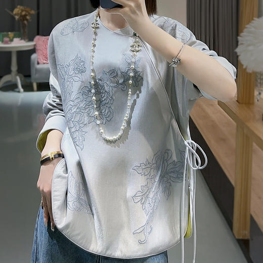 KDS中式国风刺绣上衣女2023春秋款斜襟百搭气质唐装 商品图0