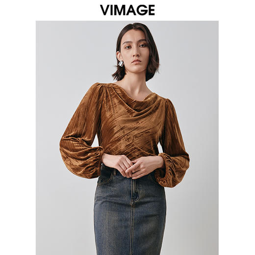 VIMAGE纬漫纪秋季新款设计感小众舒适显瘦小上衣女V2013620 商品图0