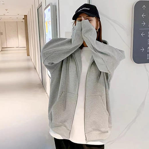 【ins潮时尚拉链设计！加绒保暖】卫衣春秋连帽开衫百搭女大码学生休闲宽松显瘦ins潮拉链加绒外套 商品图0