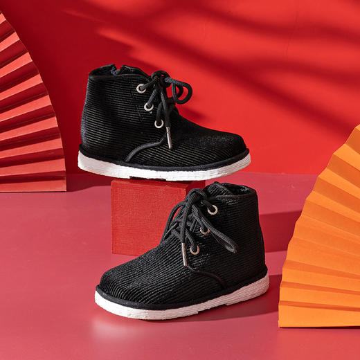 内联升童鞋手工棉鞋千层底三眼灯芯绒棉鞋5294C 商品图2