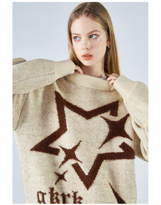 2305-GKRK 23年秋冬新品海马毛五角星撞色圆领针织毛衣 商品图12