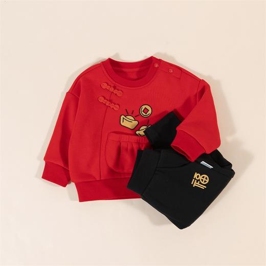 贝贝怡童装秋冬新款男童加绒卫衣束脚裤两件套保暖喜庆拜年服套装233T2633 商品图7