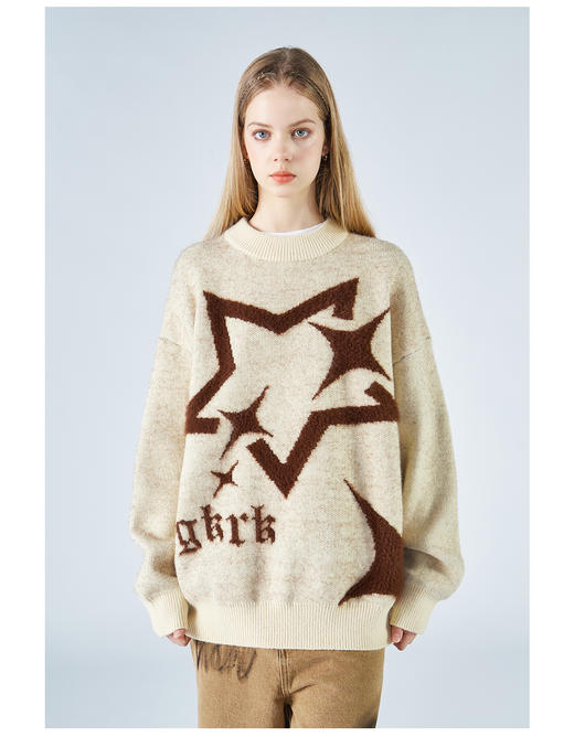 2305-GKRK 23年秋冬新品海马毛五角星撞色圆领针织毛衣 商品图11