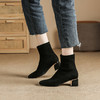 ZF A5331软皮秋靴粗跟中跟方头绒面弹力靴 商品缩略图1