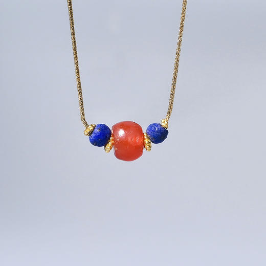 西亚高古爆浆红玛瑙+青金石锁骨链 商品图1