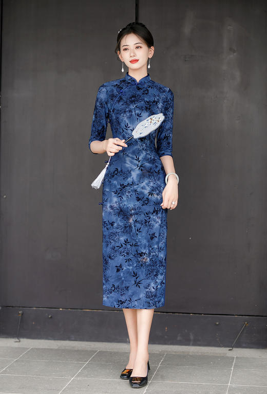 日常复古，秋季女装改良植绒双层旗袍老上海气质旗袍裙ZA-5180 商品图5