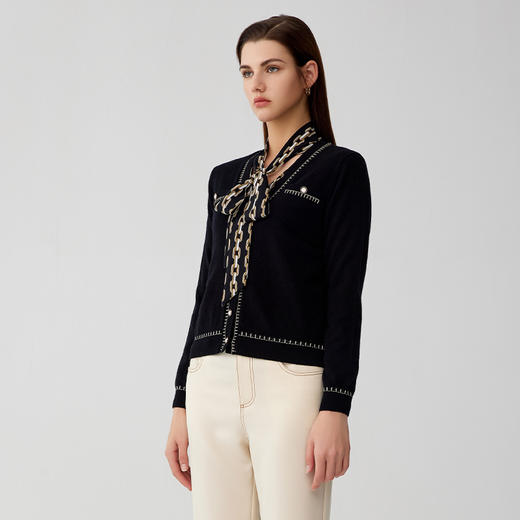 【纯羊绒小香风开衫】羊绒世家23年秋冬新品女士V领100%山羊绒开衫小外套 商品图2