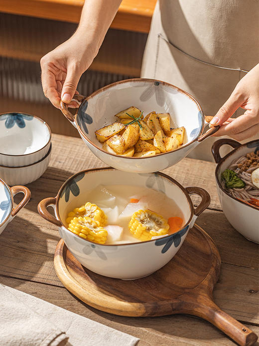 摩登主妇带双耳汤碗家用2023新款日式陶瓷汤盆高级感大号泡面条碗 商品图1