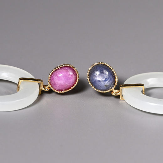 清代和田白玉环+红蓝宝石流苏耳环 商品图6