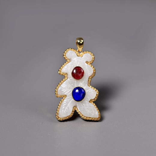 清代和田白玉+红蓝宝石“金玉满堂”项坠 商品图0