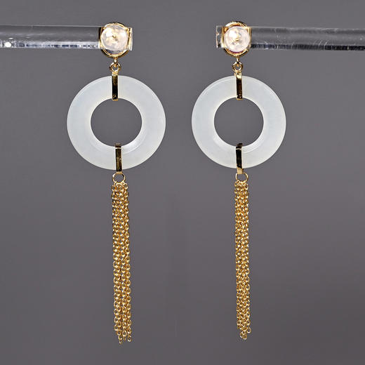 清代和田白玉环+红蓝宝石流苏耳环 商品图1