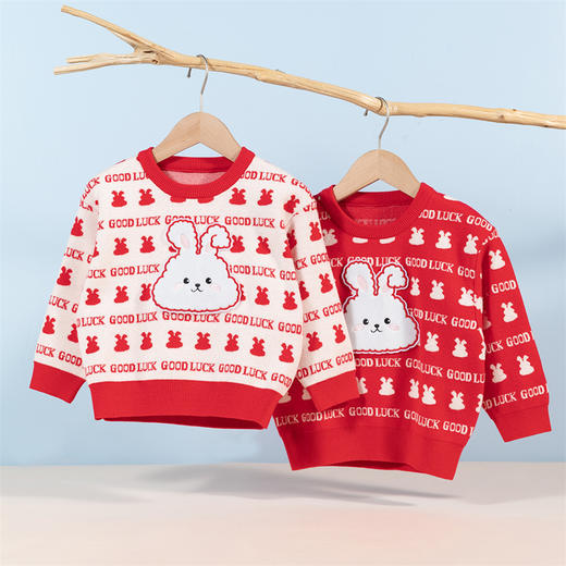 贝贝怡童装春秋新款女童小兔子卡通针织衫宝宝套头毛衣圆领上衣233S3270 商品图2