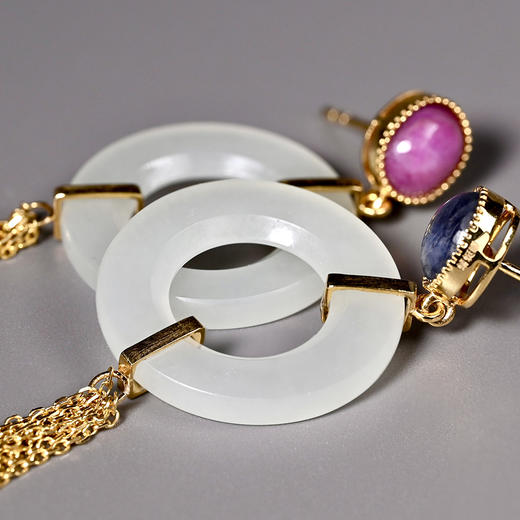 清代和田白玉环+红蓝宝石流苏耳环 商品图4