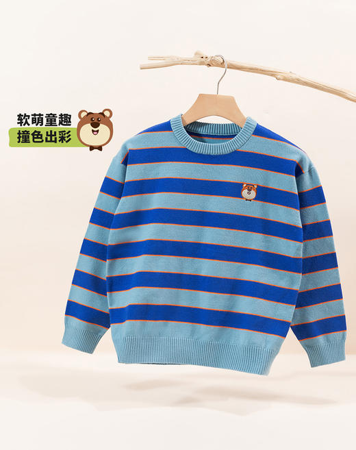贝贝怡男童毛衣秋冬季中大童洋气圆领套头条纹儿童装韩版针织上衣233S3279 商品图1