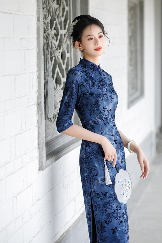 日常复古，秋季女装改良植绒双层旗袍老上海气质旗袍裙ZA-5180 商品图1