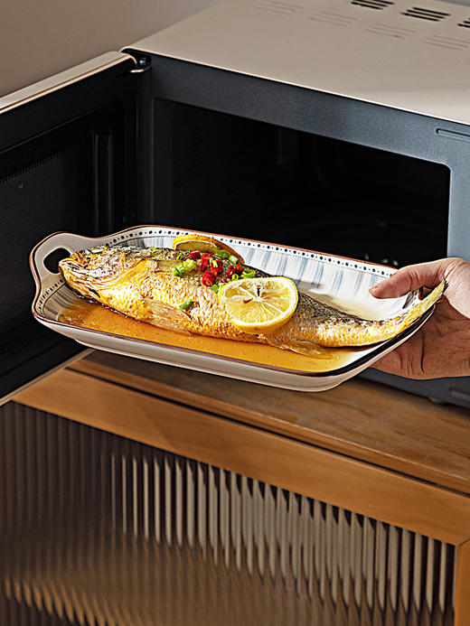 摩登主妇双耳鱼盘家用2023新款装蒸鱼碗盘碟子高级感长方形大菜盘 商品图3