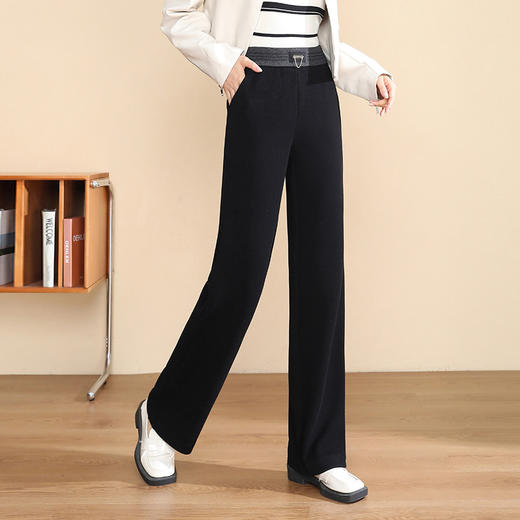 MYX-HWM-82318-Y弹力高腰裤2023年秋冬季新款长裤时尚女装宽松休闲裤直筒长裤 商品图4