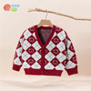 贝贝怡童装秋冬新款女孩时尚软萌针织开衫拜年服撞色格子前开毛衣233S3286 商品缩略图6
