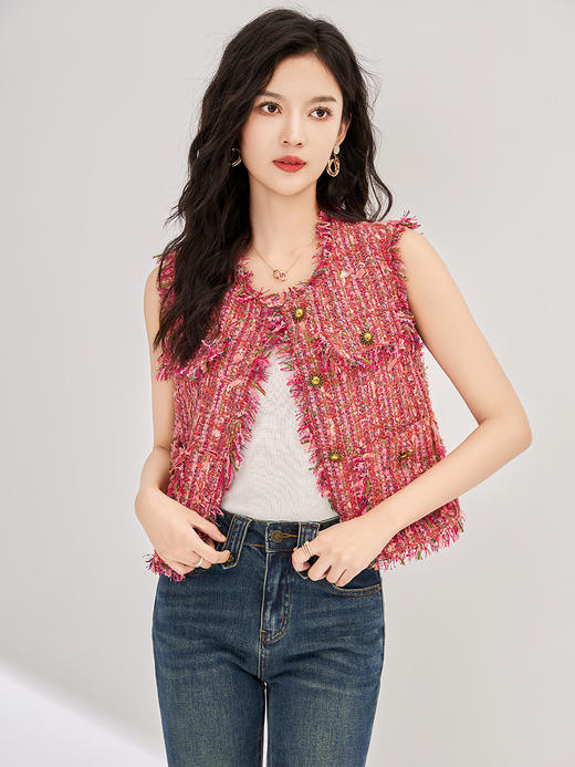 秋冬小香风，休闲名媛羊毛无袖马甲女款外套显瘦百搭外套WLZD-2321502 商品图0