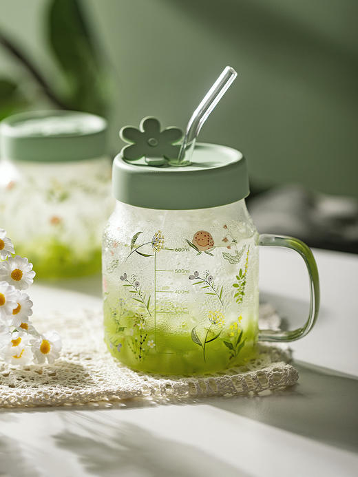 摩登主妇小草苓玻璃杯子女2023新款水杯办公室吸管水杯咖啡牛奶杯 商品图0