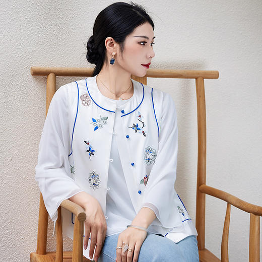 OG9460 新复古民族风上衣中式无袖坎肩国潮刺绣直筒日常百搭马甲外套 商品图0