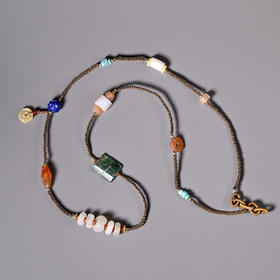 西亚高古雪花白玉髓多宝项链