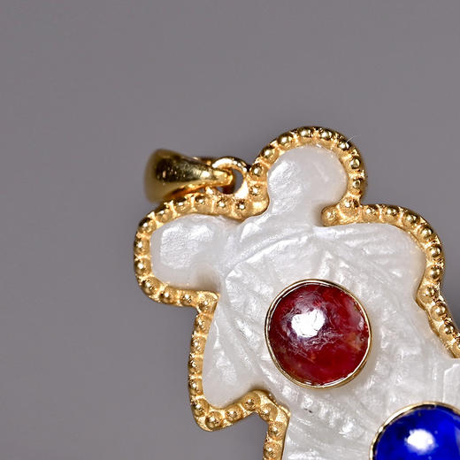 清代和田白玉+红蓝宝石“金玉满堂”项坠 商品图5