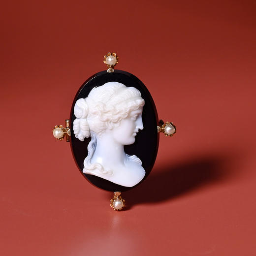1900年代唐顿风欧洲古董Cameo美人肖像胸针 商品图0