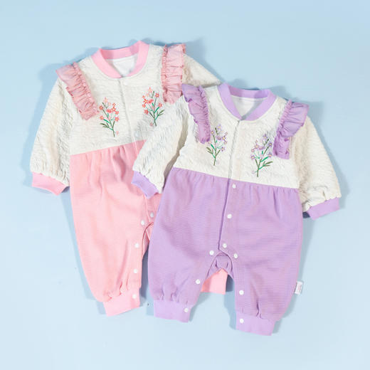 贝贝怡童装婴儿前开连体衣女宝宝满月服春秋撞色哈衣爬服ZB3CL001 商品图2