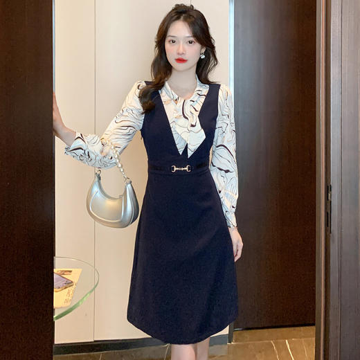 2023秋季新款时尚优雅通勤法式优雅气质减龄小个子连衣裙AHM-5058 商品图3