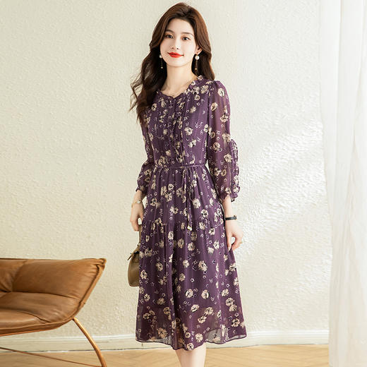 气质优雅，时尚妈妈装中长款A字裙春秋款A字裙印花连衣裙QYM-TB-DS0189-Y 商品图1